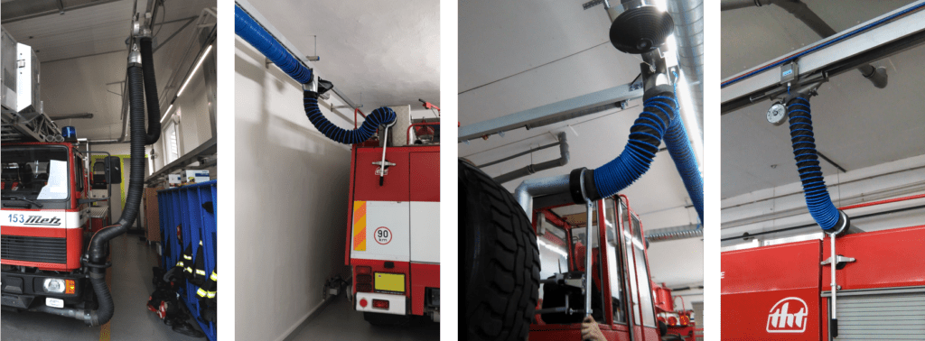 Odsávání výfukových plynů pro hasičský záchranný sbor