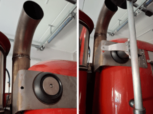 Příklad uchycení koncovky na výfuku T148 CAS v režii provozovatele